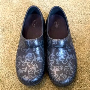 Crocs black floral mules size 10